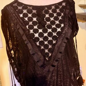 Black Women's Crochet Inset Boho Top